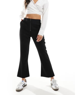 ASOS DESIGN zip front kick flare tailored trouser in black