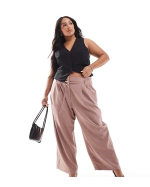 ASOS DESIGN Curve tailored barrel leg trouser with double ties in mink