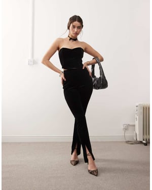 Miss Selfridge velvet tailored split front trouser in black