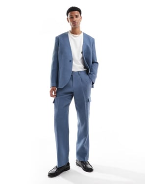 Viggo tailoreed cargo trousers in waffle in stone blue co-ord