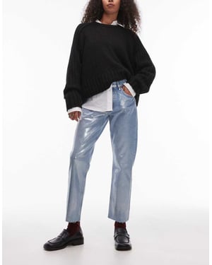 Topshop mid rise straight cropped silver foil jean in bleach