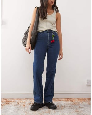 Dr Denim Moxy straight leg jeans in vale dark plain blue wash