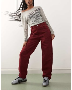 Reclaimed Vintage faux suede straight leg trousers in burgundy