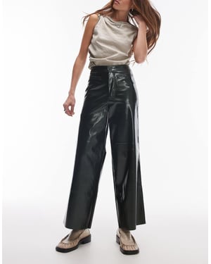 Topshop awkward length vinyl trouser in khaki