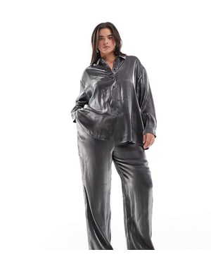 Pieces Curve pull on trouser co-ord in metallic grey
