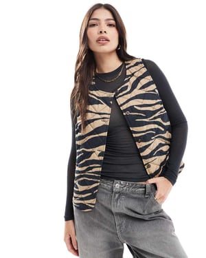 ASOS DESIGN button through quilted vest in animal print