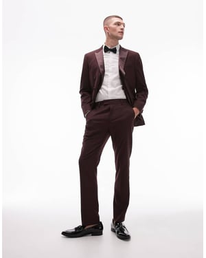 Topman premium slim tux suit trouser in burgundy