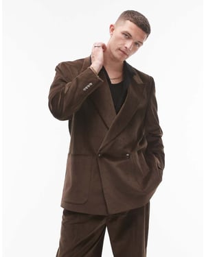 Topman oversized double breasted cord suit jacket in brown