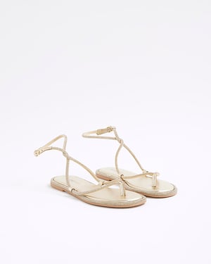 River Island Womens Sandals Gold Embellished Twist Strappy