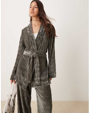 YAS textured velvet belted blazer co-ord in black ink