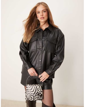 JDY faux leather shirt co-ord in black