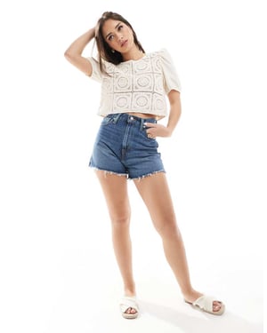 ONLY crochet tie back top in beige