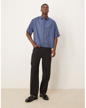 ASOS DESIGN boxy oversized shirt with embroidery in navy