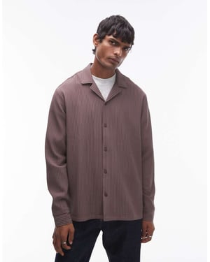 Topman long sleeve chunky plisse in chocolate