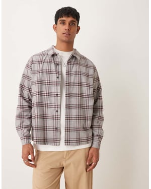 ASOS DESIGN avslappnad boxy skjorta med borstad rutmönster i grått och burgundy
