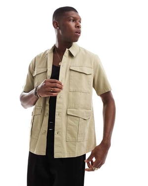 ONLY & SONS 4 pocket utility shirt in light brown