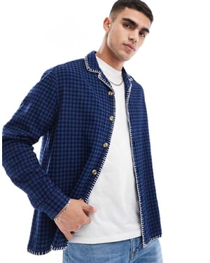 ASOS DESIGN relaxed revere shirt in navy waffle