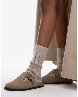 Topshop Annie äkta läder spänne träskor i taupe mocka