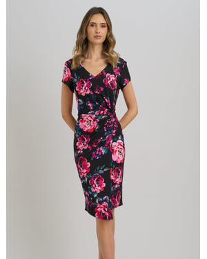 Paulette Twist Knot Cape Sleeve Floral Dress