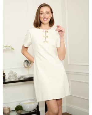 Jinny Button Split Neck A-Line Dress