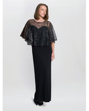 Anoushka Maxi Dress With Sheer Beaded Cape