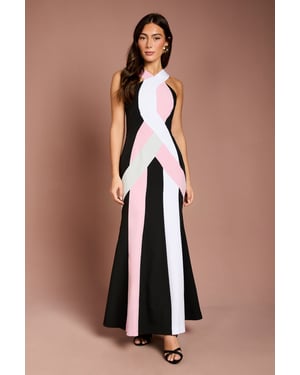 Cross Over Detail Colour Block Midi Dress