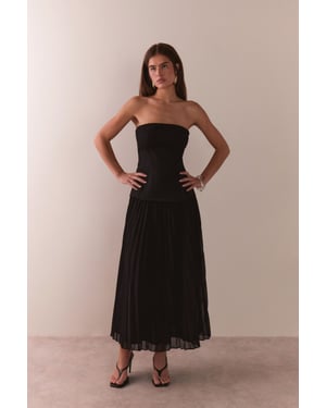 Bandeau Bodice Pleated Chiffon Midi Dress