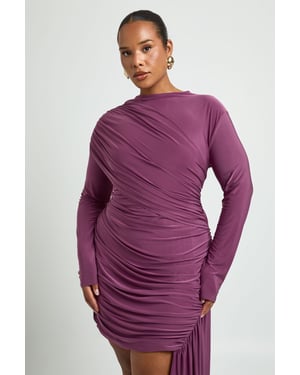 Plus Ruched Long Sleeve Drape Detail Mini Dress