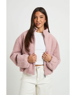 Funnel Neck Wool Look Bomber Jacket