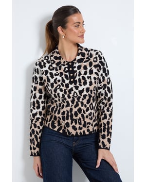 Animal Jaquard Button Detail Fine Knitted Jumper