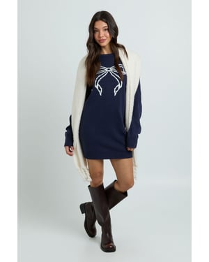 Bow Print Christmas Jumper Dress