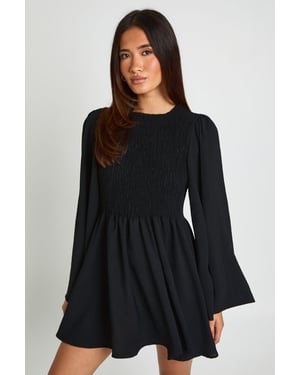 Hammered Flared Sleeve Shirred Mini Dress