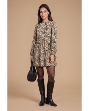 Petite Ruffle Neck Long Sleeve Mini Dress