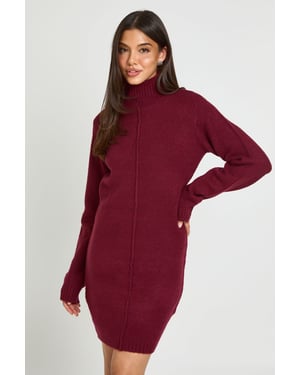 High Neck Seam Detail Knitted Mini Jumper Dress