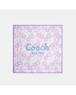 Coach Script Floral Print Silk Square Scarf
