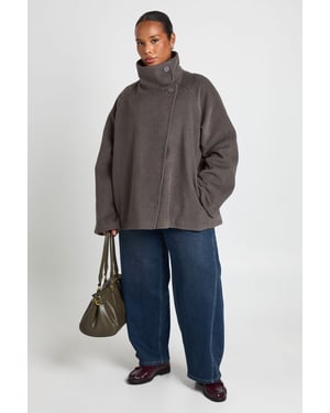 Plus Funnel Neck Wool Look Jacket