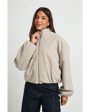 Funnel Neck Wool Look Bomber Jacket
