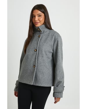 Funnel Neck Button Through Wool Look Jacket