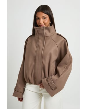 Funnel Neck Belt Detail Bomber Jacket