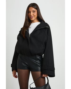 Funnel Neck Belt Detail Bomber Jacket