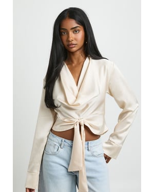 Satin Cowl Neck Tie Detail Top