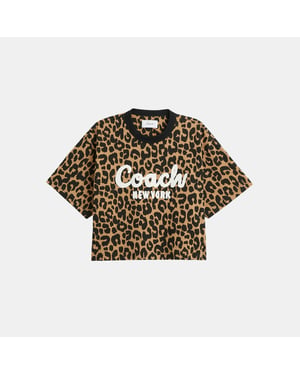 Leopard Cursive Signature Cropped T-Shirt