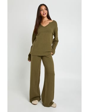 V Neck Detail Jumper and Wide Leg Trouser Co-Ord