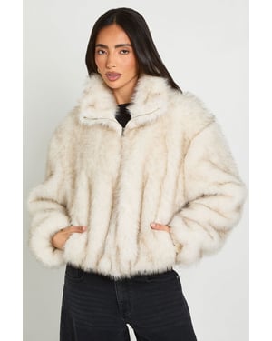 Vintage Look Faux Fur Funnel Neck Jacket