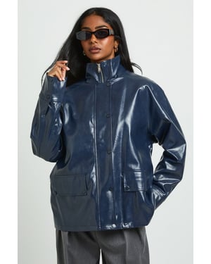 Collared Longline Faux Leather Jacket
