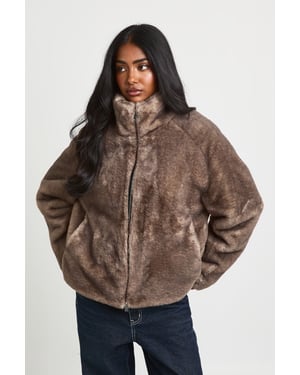Two Tone Faux Fur Funnel Neck Jacket