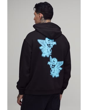 Tall Black Regular Spray Renaissance Print Hoodie