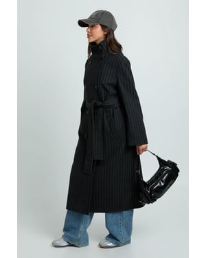 Pinstripe Double Breasted Belted Wool Look Coat
