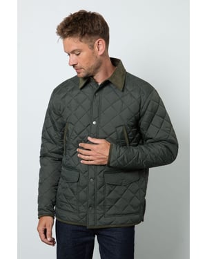 Dark Green Cord Collar Diamond Quilted Jacket