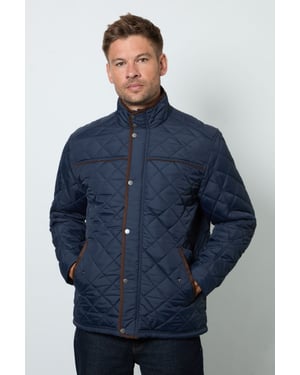 Navy Funnel Neck Diamond Quilted Jacket